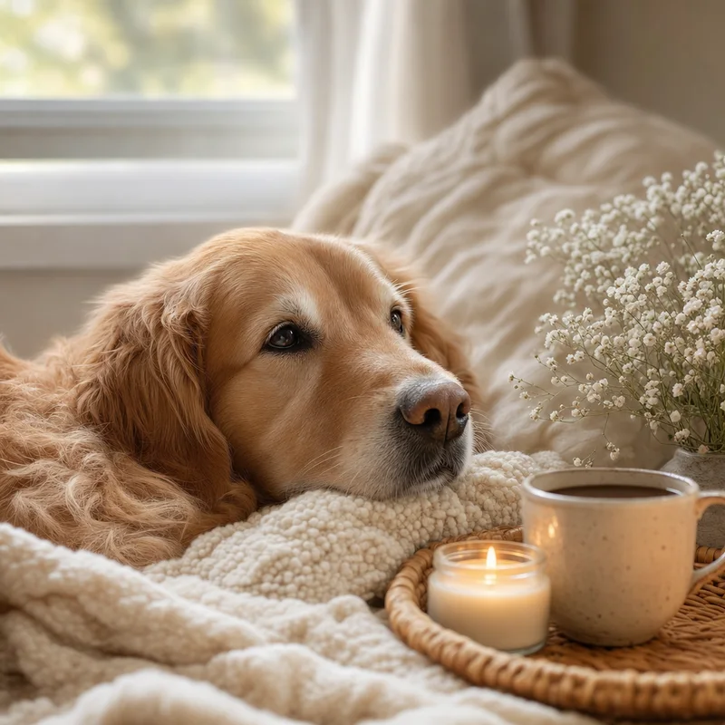 A pet resting peacefully, deeply connected with their person